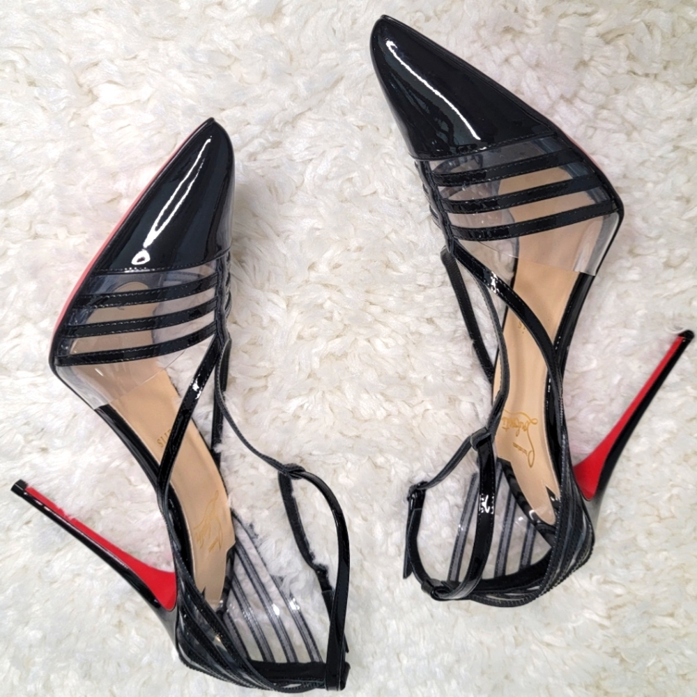 Christian Louboutin Shoes Women's Deck Heels PVC Black Pumps Size 41